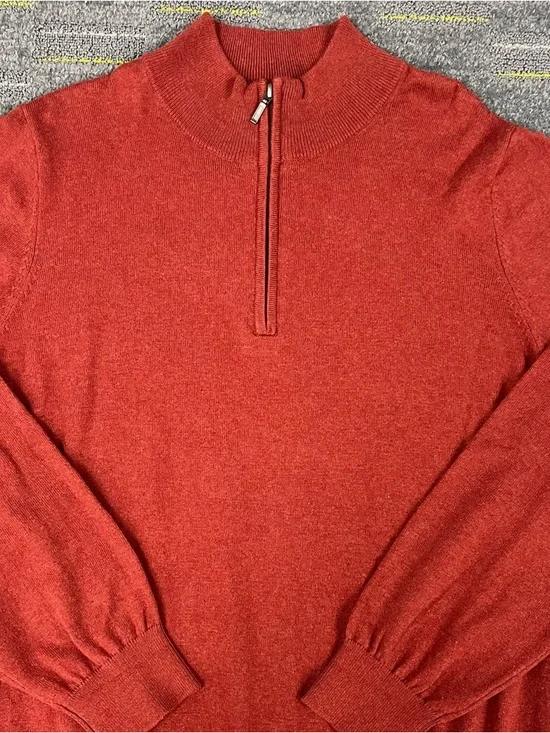 LL Bean Cotton Cashmere Blend 1/4 Zip Sweater Mens Large Red Mock Neck 275298 - Picture 3 of 10